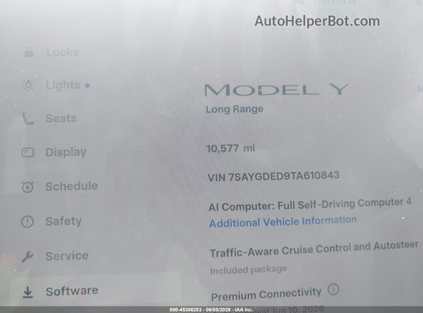 7SAYGDED9TA610843 2026 TESLA MODEL Y Серый Панорамный вид салона 360°
