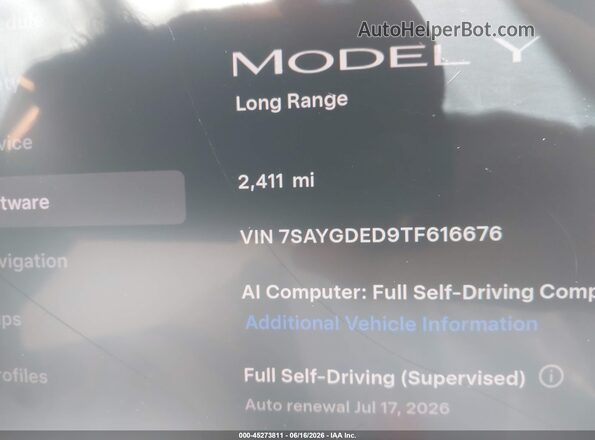 7SAYGDED9TF616676 2026 TESLA MODEL Y Black Սալոնի հետևի տեսք