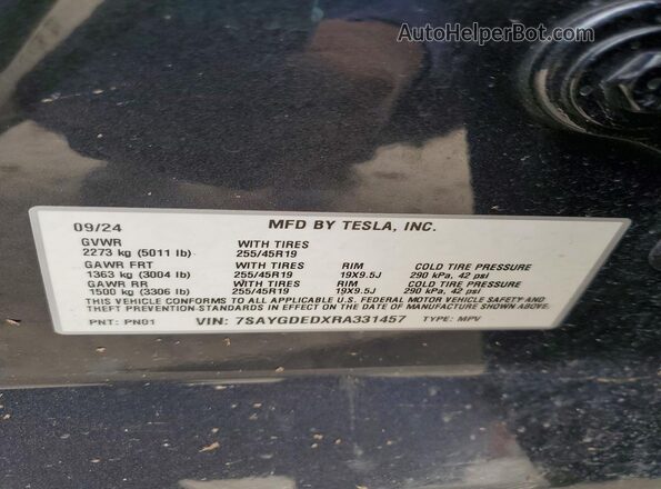 7SAYGDEDXRA331457 2024 TESLA MODEL Charcoal Vista del compartimento del motor