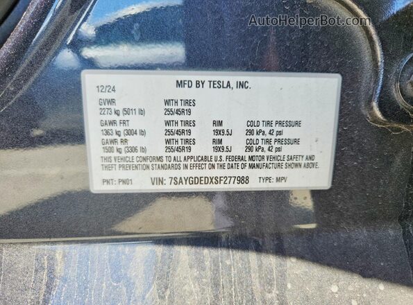 7SAYGDEDXSF277988 2025 TESLA MODEL Gray 