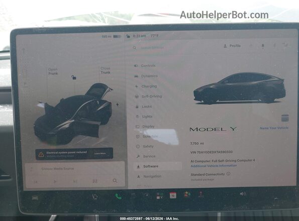 7SAYGDEDXTA590330 2026 TESLA MODEL Y Gray Widok tylnych siedzeń