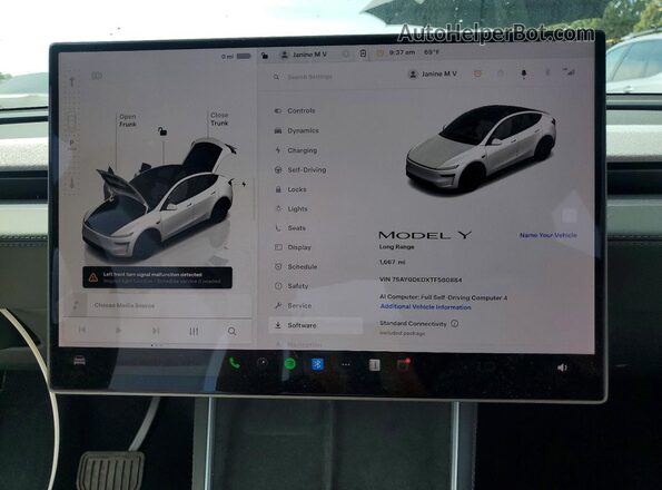 7SAYGDEDXTF580884 2026 TESLA MODEL White Вид щитка приладів