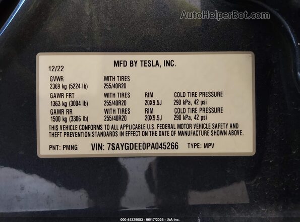 7SAYGDEE0PA045266 2023 TESLA MODEL Y Gray Vista del compartimento del motor
