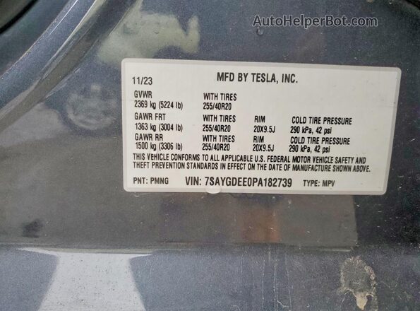 7SAYGDEE0PA182739 2023 TESLA MODEL Gray Շարժիչի բաժամունքի տեսք