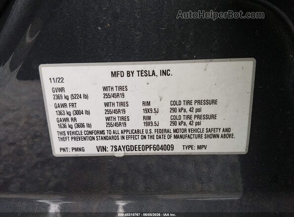 7SAYGDEE0PF604009 2023 TESLA MODEL Y Gray Շարժիչի բաժամունքի տեսք