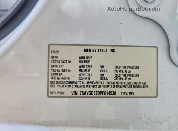 7SAYGDEE0PF614538 2023 TESLA MODEL White Engine compartment view