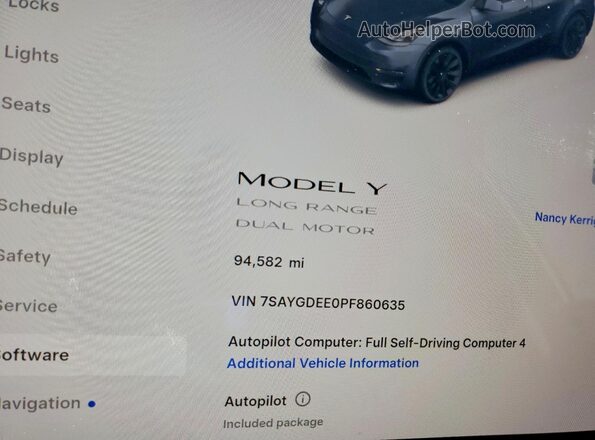 7SAYGDEE0PF860635 2023 TESLA MODEL Charcoal Vista del cuadro de instrumentos