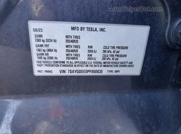 7SAYGDEE0PF860635 2023 TESLA MODEL Charcoal Vista del compartimento del motor