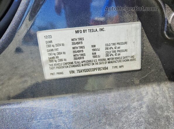 7SAYGDEE0PF957494 2023 TESLA MODEL Gray VIN sticker view