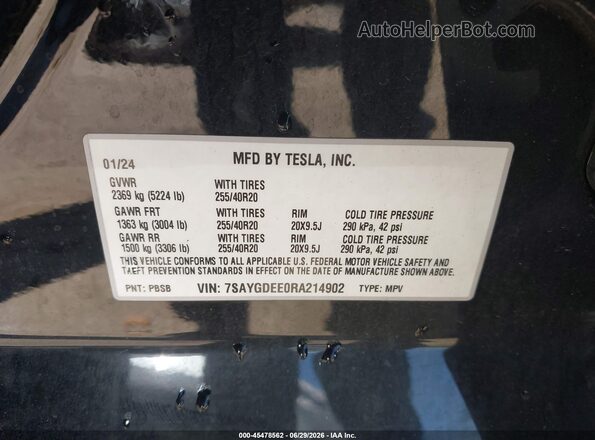 7SAYGDEE0RA214902 2024 TESLA MODEL Y Черный Вид подкапотного пространства