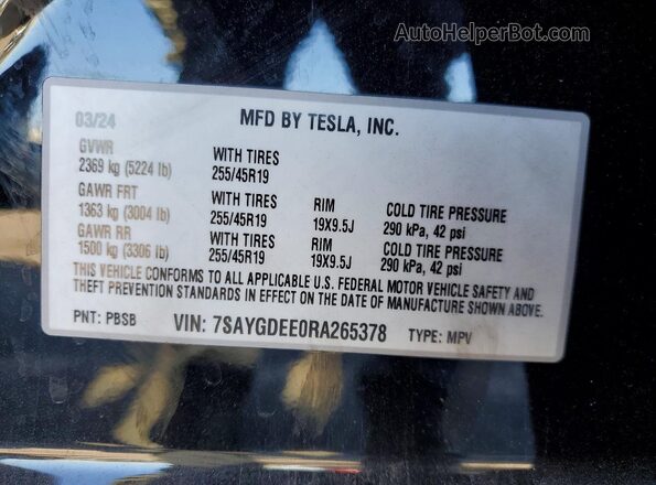 7SAYGDEE0RA265378 2024 TESLA MODEL Black 