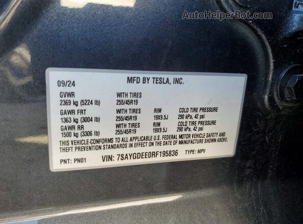 7SAYGDEE0RF195836 2024 TESLA MODEL Gray Engine compartment view