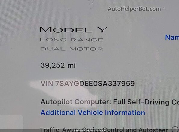 7SAYGDEE0SA337959 2025 TESLA MODEL Y Blue 