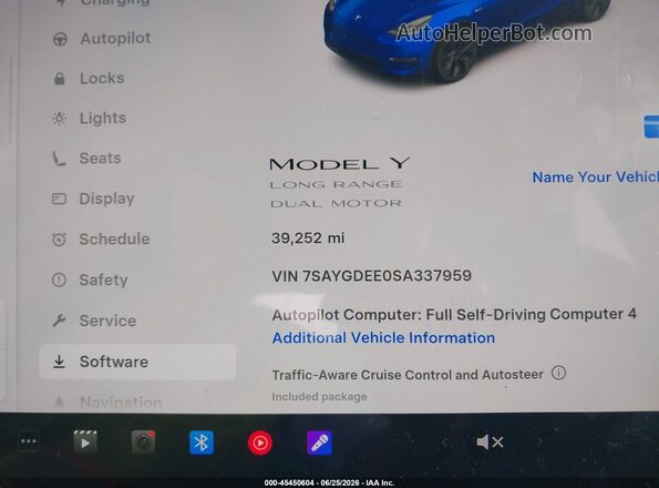 7SAYGDEE0SA337959 2025 TESLA MODEL Y Blue უკანა სავარძლების ხედი