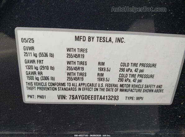 7SAYGDEE0TA413293 2026 TESLA MODEL Y Gray Շարժիչի բաժամունքի տեսք