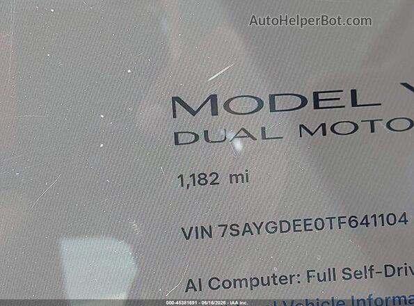 7SAYGDEE0TF641104 2026 TESLA MODEL Y Черный 