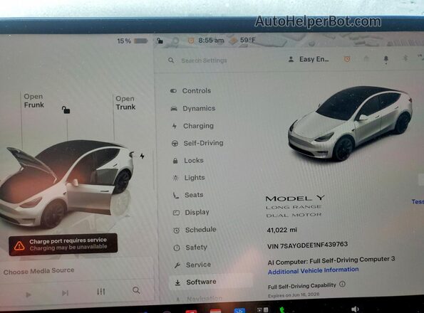 7SAYGDEE1NF439763 2022 TESLA MODEL White Սարքավորումների վահանակի տեսք