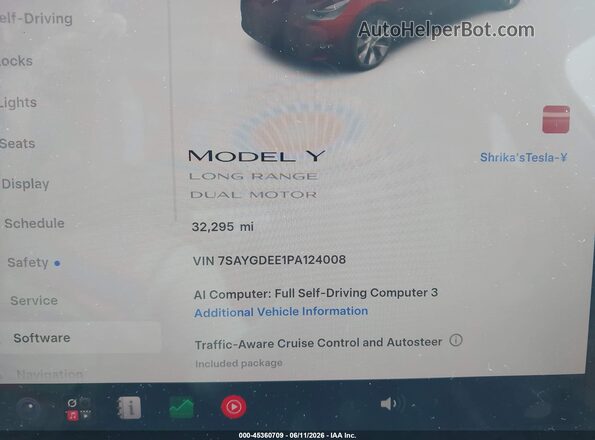 7SAYGDEE1PA124008 2023 TESLA MODEL Y Red უკანა სავარძლების ხედი