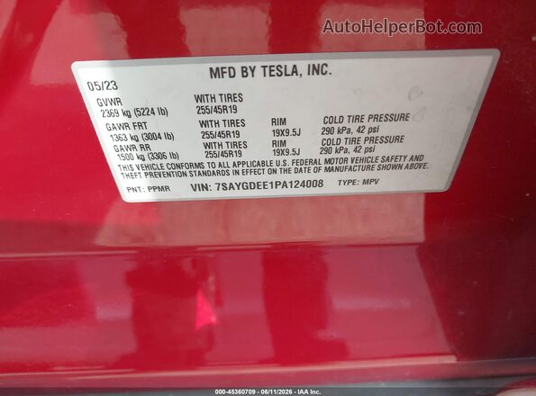 7SAYGDEE1PA124008 2023 TESLA MODEL Y Red ძრავის განყოფილების ხედი