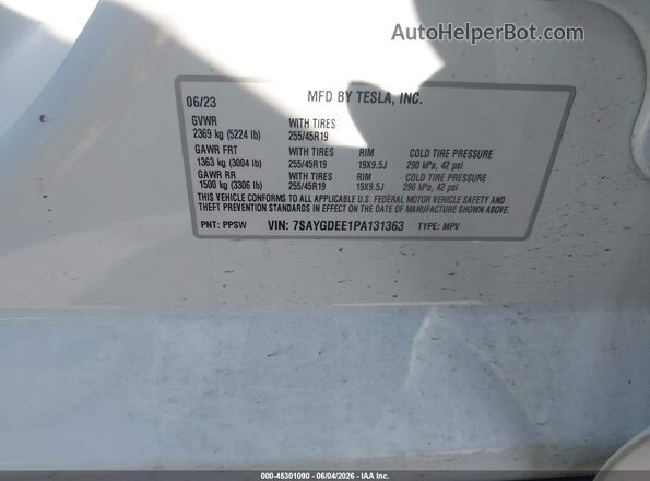 7SAYGDEE1PA131363 2023 TESLA MODEL Y Белый Вид подкапотного пространства