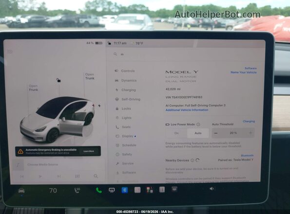 7SAYGDEE1PF748183 2023 TESLA MODEL Y White Հետևի նստատեղերի տեսք
