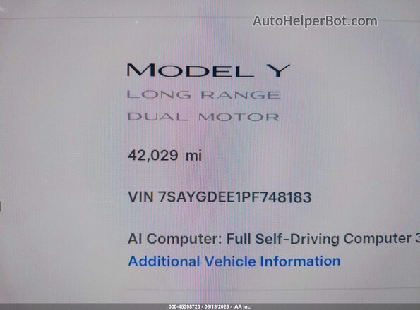 7SAYGDEE1PF748183 2023 TESLA MODEL Y White 