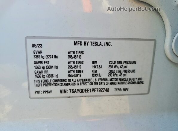 7SAYGDEE1PF792748 2023 TESLA MODEL White Вид підкапотного простору
