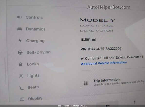 7SAYGDEE1RA222507 2024 TESLA MODEL Y Red Панорамний вид салону 360°
