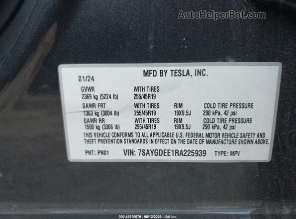 7SAYGDEE1RA225939 2024 TESLA MODEL Y Gray Շարժիչի բաժամունքի տեսք