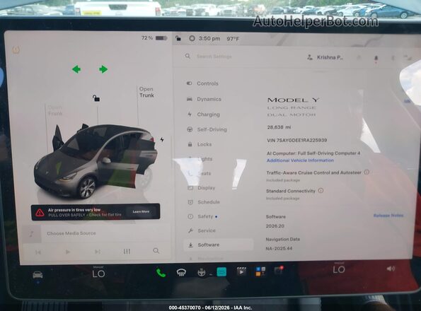7SAYGDEE1RA225939 2024 TESLA MODEL Y Gray Հետևի նստատեղերի տեսք