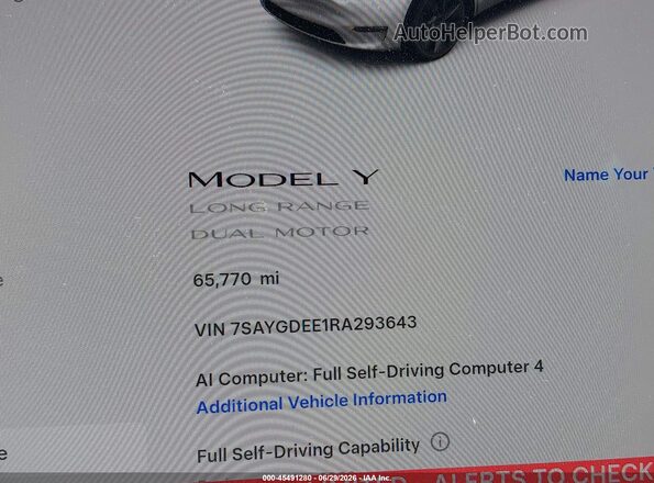 7SAYGDEE1RA293643 2024 TESLA MODEL Y White Вид задніх сидінь