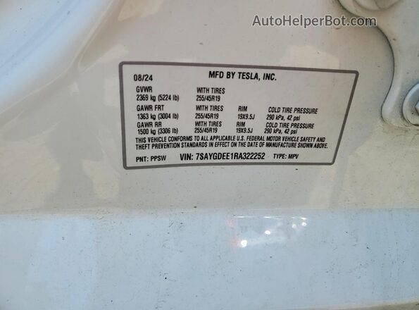 7SAYGDEE1RA322252 2024 TESLA MODEL Белый 