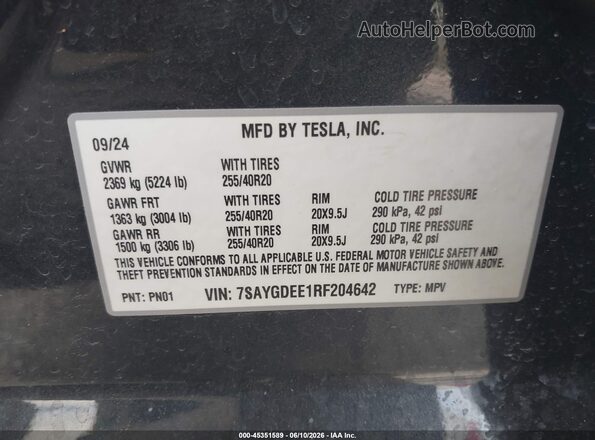 7SAYGDEE1RF204642 2024 TESLA MODEL Y Gray Vista del compartimento del motor