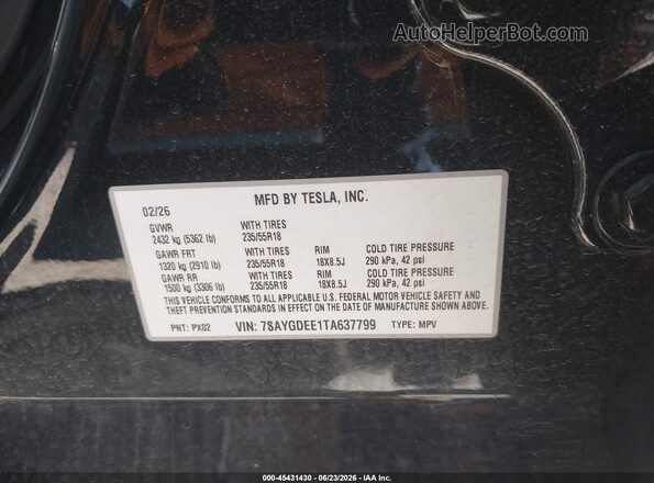 7SAYGDEE1TA637799 2026 TESLA MODEL Y Black Engine compartment view
