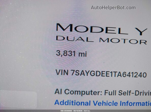 7SAYGDEE1TA641240 2026 TESLA MODEL Y Белый 