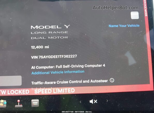 7SAYGDEE1TF362227 2026 TESLA MODEL Y Black Widok tylnych siedzeń