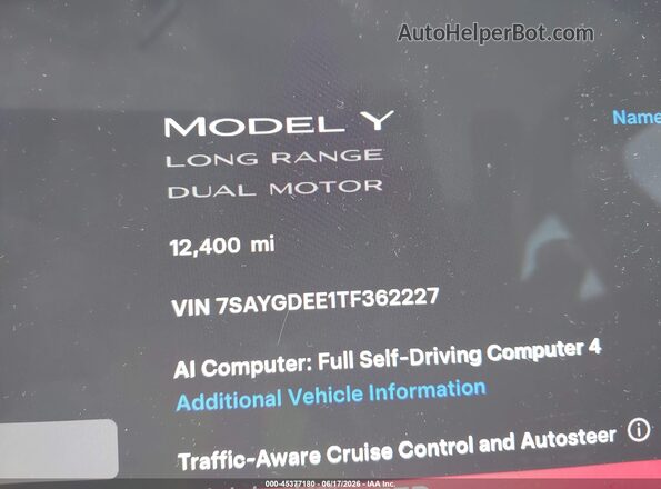 7SAYGDEE1TF362227 2026 TESLA MODEL Y Black 