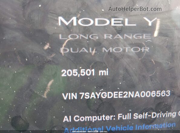 7SAYGDEE2NA006563 2022 TESLA MODEL Y Gray Widok tylnych siedzeń