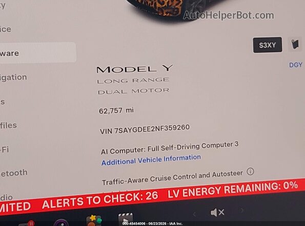 7SAYGDEE2NF359260 2022 TESLA MODEL Y White 