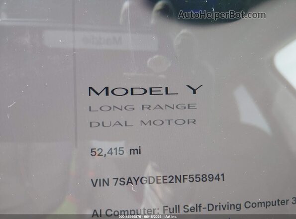 7SAYGDEE2NF558941 2022 TESLA MODEL Y Blue 