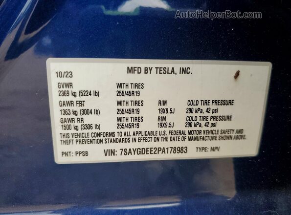 7SAYGDEE2PA178983 2023 TESLA MODEL Синий 