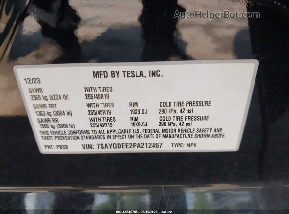 7SAYGDEE2PA212467 2023 TESLA MODEL Y Черный Вид подкапотного пространства