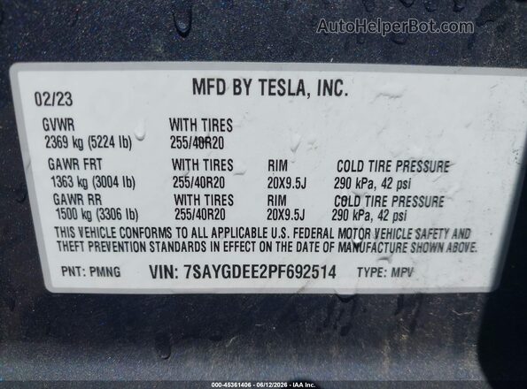 7SAYGDEE2PF692514 2023 TESLA MODEL Y Gray Vista del compartimento del motor