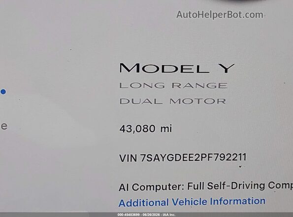 7SAYGDEE2PF792211 2023 TESLA MODEL Y Белый 