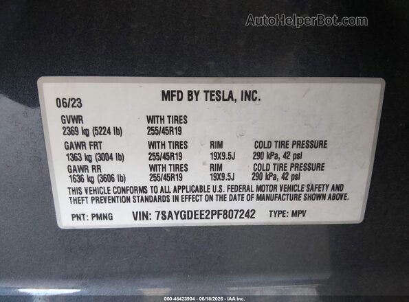 7SAYGDEE2PF807242 2023 TESLA MODEL Y Gray Engine compartment view