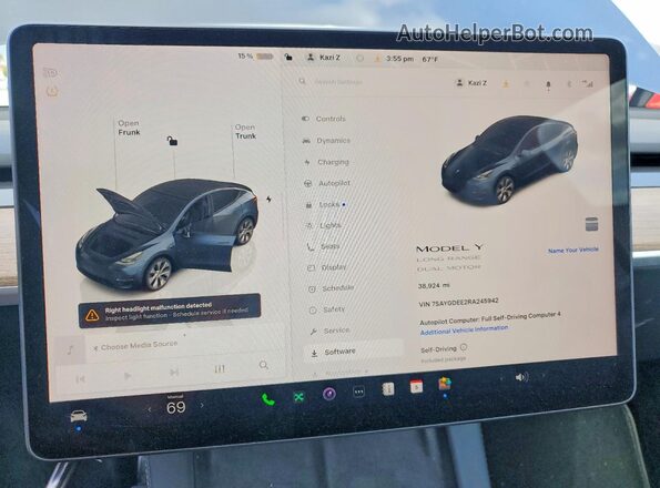7SAYGDEE2RA245942 2024 TESLA MODEL Charcoal Вид щитка приладів
