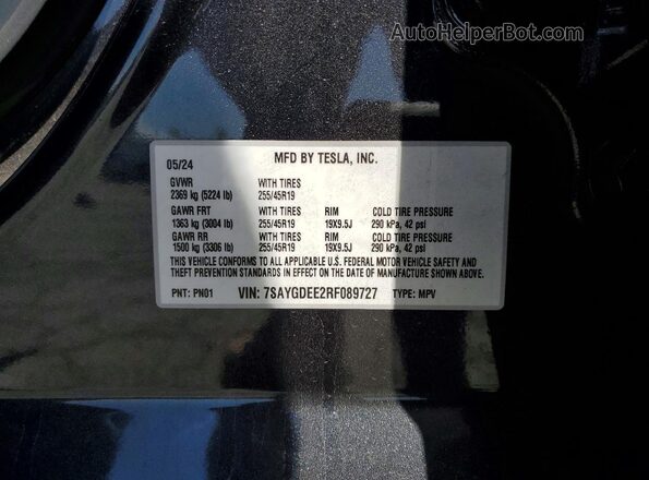 7SAYGDEE2RF089727 2024 TESLA MODEL Серый Вид наклейки с VIN-кодом