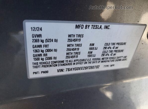 7SAYGDEE2SF280702 2025 TESLA MODEL Silver 