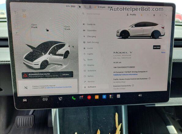 7SAYGDEE2TF416022 2026 TESLA MODEL White Սարքավորումների վահանակի տեսք
