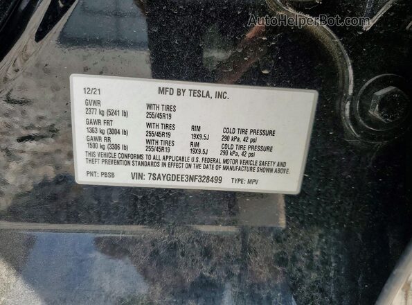 7SAYGDEE3NF328499 2022 TESLA MODEL Black Շարժիչի բաժամունքի տեսք